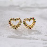 Fashion Heart Inlaid Zircon Copper Zircon Earrings main image 4