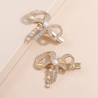 Fashion Retro Alloy Pearl Diamond Bow Duckbill Hair Clip sku image 1