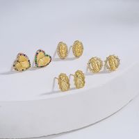 Mode Reales Gold Überzogen Micro Intarsien Zirkon Reines Geometrische Kupfer Ohr Stud Ohrringe main image 1