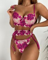 New Sexy Lingerie Women's Three-point Flower Mesh See-through Three-piece Suit main image 3