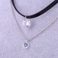 Fashion Ornament Shining Crystal Double Layer Leather String Necklace main image 2