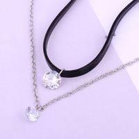 Fashion Ornament Shining Crystal Double Layer Leather String Necklace main image 3