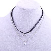 Fashion Ornament Shining Crystal Double Layer Leather String Necklace sku image 1