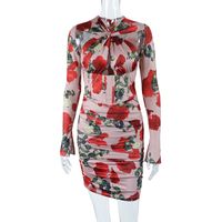 Pencil Skirt Commute V Neck Printing Zipper Patchwork Long Sleeve Printing Above Knee sku image 7