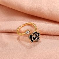 Korean Style Retro Black Camellia Open Ring Women's Fashion Diamond Rose Earrings main image 2