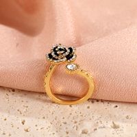 Korean Style Retro Black Camellia Open Ring Women's Fashion Diamond Rose Earrings main image 3