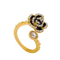 Korean Style Retro Black Camellia Open Ring Women's Fashion Diamond Rose Earrings main image 4