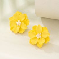 Simple Style Three-dimensional White Flower Pearl Stud Earrings main image 2