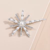 Fashion Rhinestone Pearl Inlaid Snowflake Barrettes Bang Clip Hair Accessories main image 4