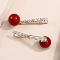 Fashion Shiny Rhinestone Crystal Red Ball Duckbill Hair Clip main image 3