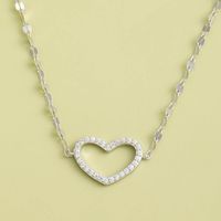 Fashion Hollow Heart Shaped Inlay  Rhinestone S925 Silver Necklace main image 3