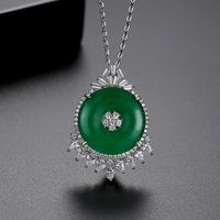 Korean Fashion New Banquet For Women Necklace Copper Inlaid Zircon Green Chalcedony Necklace sku image 2