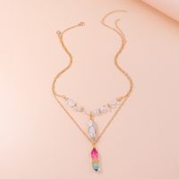 New Style Crystal Stringed Beads Color Pendant Hexagon Prism Natural Stone Necklace sku image 3