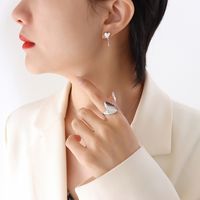 Fashion Heart-shapaed Key Pendant Girls' Titanium Steel Necklace Earring Set sku image 1