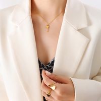 Fashion Heart-shapaed Key Pendant Girls' Titanium Steel Necklace Earring Set sku image 4