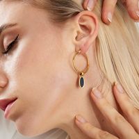 Fashion Creative Stainless Steel Electroplated 18k Black And Golden Oval Earrings main image 4
