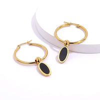 Fashion Creative Stainless Steel Electroplated 18k Black And Golden Oval Earrings main image 3