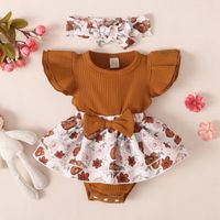 Fashion Baby Sunken Stripe Flounced Sleeve Floral Rompers Jumpsuit sku image 1