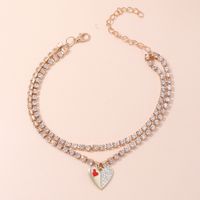 Fashion New Style Heart Stitching Inlaid Rhinestone Claw Chain Anklet sku image 1