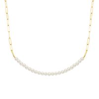 Fashion Half Stitching Chain Pearl Titanium Steel Plated 18k Gold Necklace Bracelet sku image 3