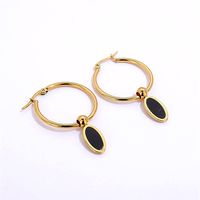 Fashion Creative Stainless Steel Electroplated 18k Black And Golden Oval Earrings sku image 1