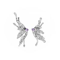 Fashion Liquid Metal Asymmetric Butterfly Purple Zircon Inlaid Earrings main image 5