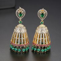 Nihaojewelry Fashion Hollow Bell Women's Copper Inlaid Zircon Stud Earrings Tassel Earrings sku image 2