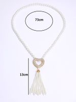 Fashion Simple Copper Plating 18k Gold Inlaid Zircon Pearl Heart Long Tassel Necklace main image 4