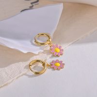 Retro Daisy Plating 304 Stainless Steel Resin Dripping Oil 14K Gold Plated Earrings sku image 2