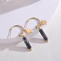 Retro Geometric Plating 304 Stainless Steel Natural Stone 14K Gold Plated Earrings main image 4