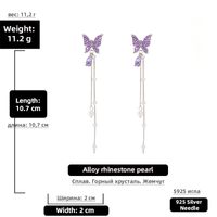 Korean Rhinestone Butterfly Pearl Tassel Earrings sku image 3