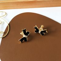 Korea Simple Black Bow Earrings sku image 2