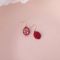 Korean Style Asymmetric Rhinestone Red Heart Dragon Fruit Earrings sku image 2