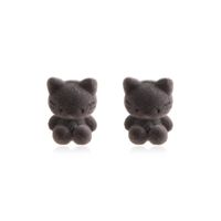 Korean Cartoon Cute Flocking Bear Earrings 925 Silver Needle Plush Rabbit Cat Earrings sku image 6