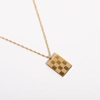 Exclusive For Cross-border Retro Square Chessboard Plaid Necklace Stainless Steel Gold-plated Chain Ins Internet Celebrity Necklace For Women sku image 2