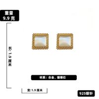 925 Silver Needle Retro Simple Square Opal Stone Ear Studs European And American Ins French Fashion Personality High Class Elegant Earrings sku image 2