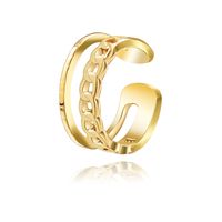 Double Layer Women's Stainless Steel Open Adjustable Chain Ring 14k Gold Plated sku image 2