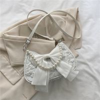 Women's PVC Bow Knot Elegant Pearls Lace Square Zipper Shoulder Bag sku image 1