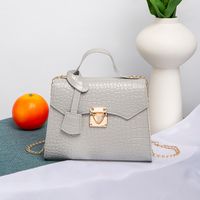 Fashion Crocodile Pattern Kelly Simple Solid Color Handbag Small Square Bag sku image 4