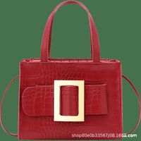 Women's Fashion Solid Color Crocodile Print 
 Shoulder Messenger Bag Handbag sku image 2