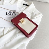 Fashion Color Contrast Mobile Phone Mini Square Chain Twist Lock Bag Wholesale sku image 1