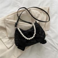 Women's PVC Bow Knot Elegant Pearls Lace Square Zipper Shoulder Bag sku image 3
