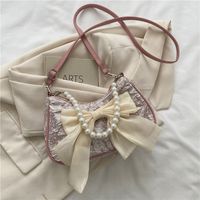 Women's PVC Bow Knot Elegant Pearls Lace Square Zipper Shoulder Bag sku image 2