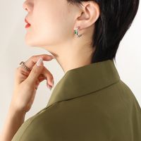 Fashion New Contrast Color Zircon Stud C- Shaped Titanium Steel Earrings sku image 1