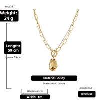 Fashion Style New Double-layer Chain Ot Buckle Metal Geometric Pendant Necklace sku image 3