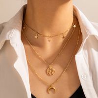 New Accessories Fashion Horn Moon Map Pendant Multi-layer Alloy Necklace main image 1
