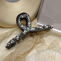 Korean Diamond-studded Pearl Cross-disc Hair Shark Clip sku image 4
