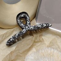 Korean Diamond-studded Pearl Cross-disc Hair Shark Clip sku image 5