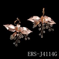 Korean Handmade Beaded Metal Leaf Earrings sku image 1