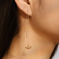 Fashion Simple Long Hollow Crane Drop Copper Earrings sku image 1